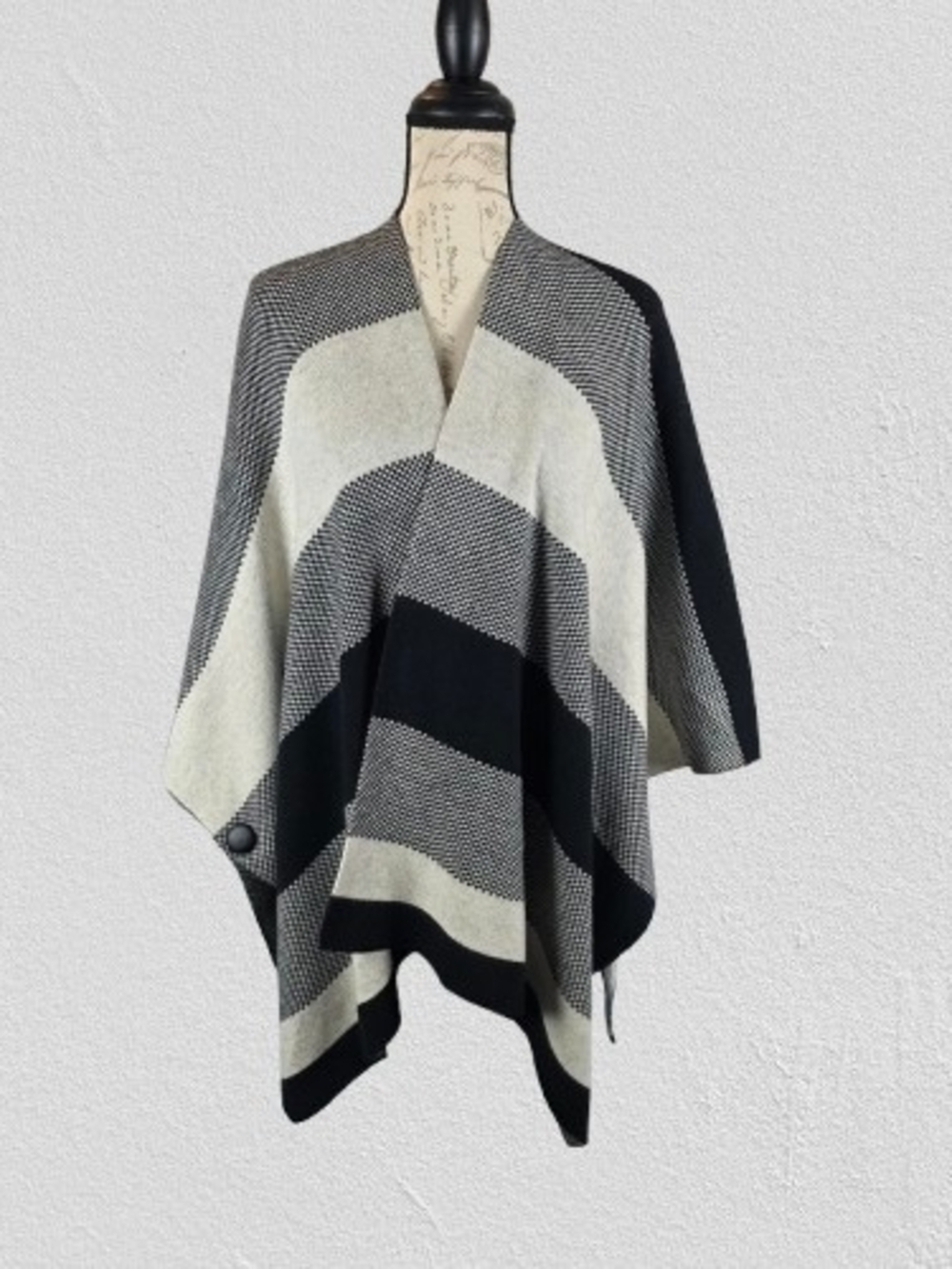 NEW Akira Black & Cream Striped Knit Poncho Sweater OS
